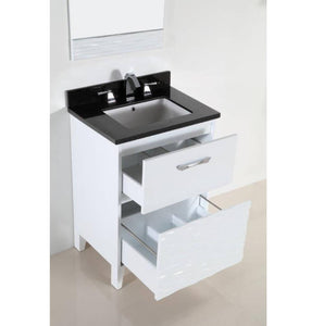 Bellaterra Home 500709-24-BG 24.49" Single Vanity in White with Black Galaxy Granite, White Rectangle Sink