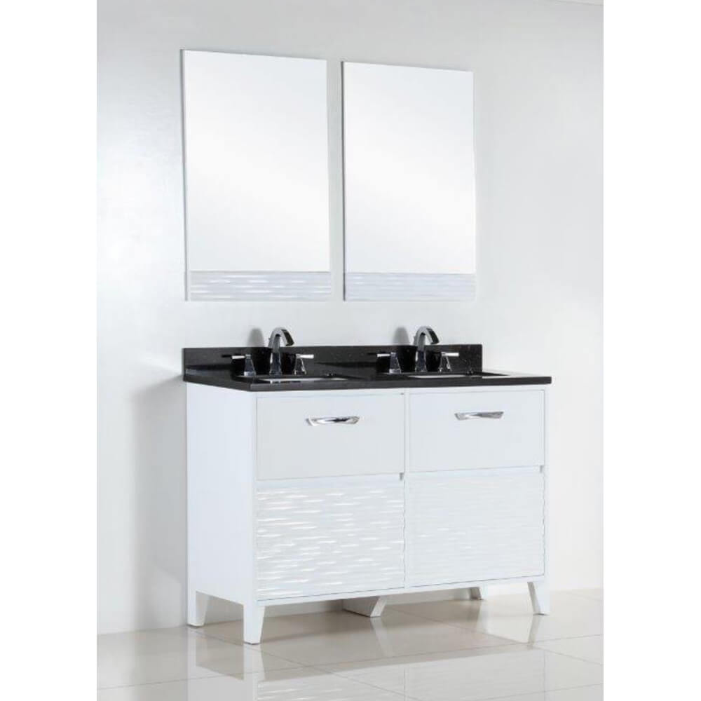 Bellaterra Home 500709-48D-BG 48.11" Double Vanity in White with Black Galaxy Granite, White Rectangle Sink