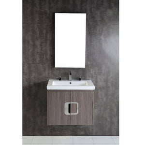 Bellaterra Home 500821-24 24" Single Wall Mount Vanity in Gray Brownish Oak with White Ceramic Countertop and Integrated Sink