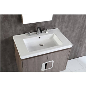 Bellaterra Home 500821-30 30" Single Wall Mount Vanity in Gray Brownish Oak with White Ceramic Countertop and Integrated Sink