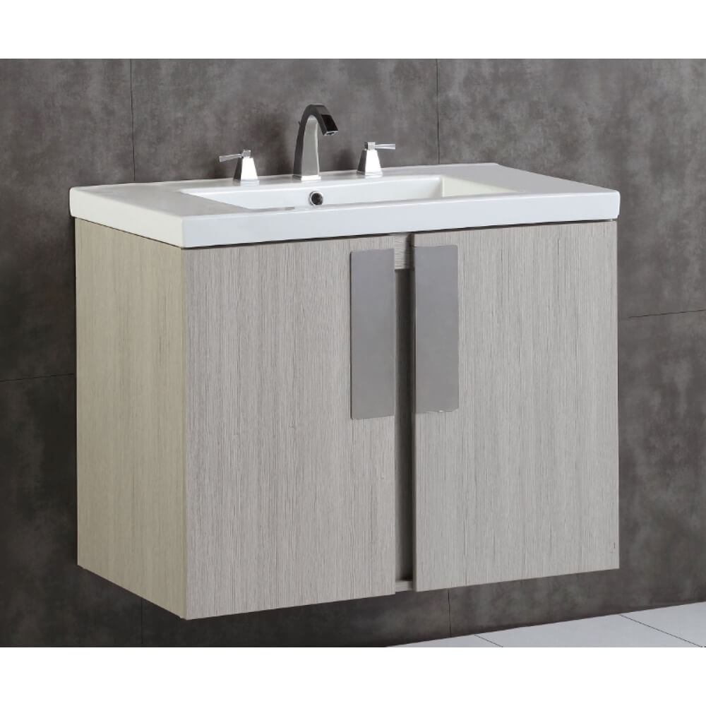 Bellaterra Home 500822-30 30" Single Wall Mounted Vanity in Gray Pine with White Ceramic Countertop and Integrated Sink