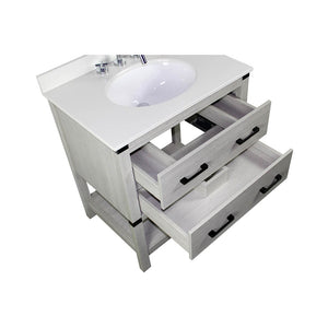 Bellaterra Home 808175-30-GP-WEO 31" Single Vanity in Gray Pine with White Quartz, White Oval Sink