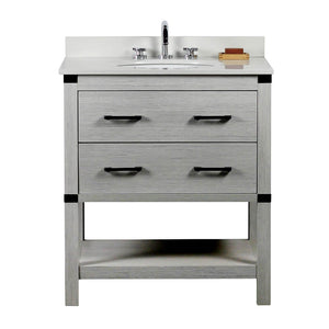 Bellaterra Home 808175-30-GP-WEO 31" Single Vanity in Gray Pine with White Quartz, White Oval Sink