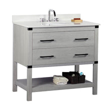 Load image into Gallery viewer, Bellaterra Home 808175-36-GP-WEO 37&quot; Single Vanity in Gray Pine with White Quartz, White Oval Sink