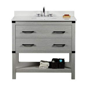 Bellaterra Home 808175-36-GP-WEO 37" Single Vanity in Gray Pine with White Quartz, White Oval Sink