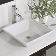 Load image into Gallery viewer, Cambridge Plumbing 8111 36&quot; Single Bathroom Vanity in Espresso with White Porcelain Top and Vessel Sink, Matching Mirror, Close up Sink and Brushed Nickel Faucet