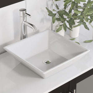 Cambridge Plumbing 8111 36" Single Bathroom Vanity in Espresso with White Porcelain Top and Vessel Sink, Matching Mirror, Close up Sink and Faucet