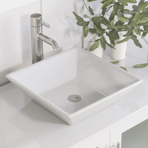 Cambridge Plumbing 8111W 36" Single Bathroom Vanity in White with White Porcelain Top and Vessel Sink, Matching Mirror, Sink with Brushed Nickel Faucet