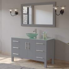 Load image into Gallery viewer, Cambridge Plumbing 8116B-G 48&quot; Single Bathroom Vanity in Gray with Tempered Glass Top and Vessel Sink, Matching Mirror, Angled View with Brushed Nickel Faucet