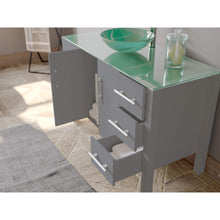 Load image into Gallery viewer, Cambridge Plumbing 8116B-G 48&quot; Single Bathroom Vanity in Gray with Tempered Glass Top and Vessel Sink, Matching Mirror, Open Doors and Drawers