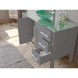 Cambridge Plumbing 8116B-G 48" Single Bathroom Vanity in Gray with Tempered Glass Top and Vessel Sink, Matching Mirror, Open Doors and Drawers