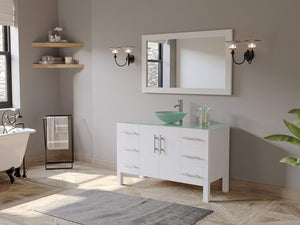 Cambridge Plumbing 8116B-W 48" Single Bathroom Vanity in White with Tempered Glass Top and Vessel Sink, Matching Mirror, Rendered