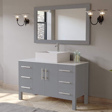 Load image into Gallery viewer, Cambridge Plumbing 8116G 48&quot; Single Bathroom Vanity in Gray with White Porcelain Top and Vessel Sink, Matching Mirror, Angled View