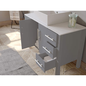 Cambridge Plumbing 8116G 48" Single Bathroom Vanity in Gray with White Porcelain Top and Vessel Sink, Matching Mirror, Open Doors and Drawers