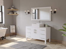 Load image into Gallery viewer, Cambridge Plumbing 8116W 48&quot; Single Bathroom Vanity in White with White Porcelain Top and Vessel Sink, Matching Mirror, Rendered
