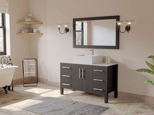 Cambridge Plumbing 8116 48" Single Bathroom Vanity in Espresso with White Porcelain Top and Vessel Sink, Matching Mirror, Rendered