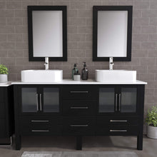 Load image into Gallery viewer, Cambridge Plumbing 8119 63&quot; Double Bathroom Vanity in Espresso with White Porcelain Top and Vessel Sinks, Matching Mirrors, Rendered with Chrome Faucets