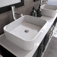 Load image into Gallery viewer, Cambridge Plumbing 8119 63&quot; Double Bathroom Vanity in Espresso with White Porcelain Top and Vessel Sinks, Matching Mirrors, Countertop and Sinks