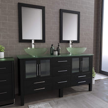 Load image into Gallery viewer, Cambridge Plumbing 8119-B 63&quot; Double Bathroom Vanity in Espresso with Tempered Glass Top and Vessel Sinks, Matching Mirrors, Angled Rendering