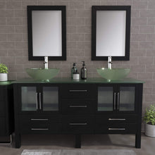 Load image into Gallery viewer, Cambridge Plumbing 8119-B 63&quot; Double Bathroom Vanity in Espresso with Tempered Glass Top and Vessel Sinks, Matching Mirrors, Rendered