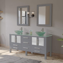 Load image into Gallery viewer, Cambridge Plumbing 8119B-G 63&quot; Double Bathroom Vanity in Gray with Tempered Glass Top and Vessel Sinks, Matching Mirrors, Rendered