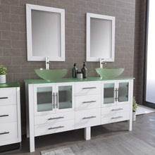 Load image into Gallery viewer, Cambridge Plumbing 8119BW 63&quot; Double Bathroom Vanity in White with Tempered Glass Top and Vessel Sinks, Matching Mirrors