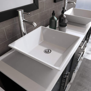 Cambridge Plumbing 8119F 63" Double Bathroom Vanity in Espresso with White Porcelain Top and Vessel Sinks, Matching Mirrors, Countertop and Sink