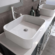 Load image into Gallery viewer, Cambridge Plumbing 8119G 63&quot; Double Bathroom Vanity in Gray with White Porcelain Top and Vessel Sinks, Matching Mirrors, Countertop and Sinks