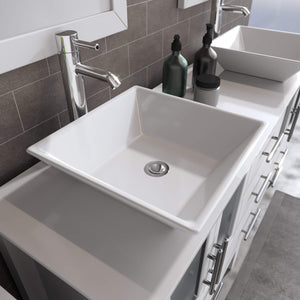 Cambridge Plumbing 8119WF 63" Double Bathroom Vanity in White with White Porcelain Top and Vessel Sinks, Matching Mirrors, Countertop and Sinks