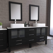 Load image into Gallery viewer, Cambridge Plumbing 8119XL 72&quot; Double Bathroom Vanity in Espresso with White Porcelain Top and Vessel Sinks, Matching Mirrors, Rendered