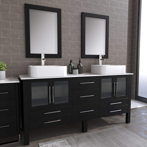 Cambridge Plumbing 8119XL 72" Double Bathroom Vanity in Espresso with White Porcelain Top and Vessel Sinks, Matching Mirrors, Rendered