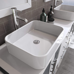 Cambridge Plumbing 8119XLW 72" Double Bathroom Vanity in White with White Porcelain Top and Vessel Sinks, Matching Mirrors, Countertop and Sinks