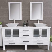 Load image into Gallery viewer, Cambridge Plumbing 8119XLWF 72&quot; Double Bathroom Vanity in White with White Porcelain Top and Vessel Sinks, Matching Mirrors, Rendered