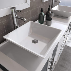 Cambridge Plumbing 8119XLWF 72" Double Bathroom Vanity in White with White Porcelain Top and Vessel Sinks, Matching Mirrors, Countertop and Sinks