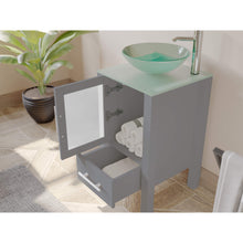 Load image into Gallery viewer, Cambridge Plumbing 8137BG 18&quot; Single Bathroom Vanity in Gray with Tempered Glass Top and Vessel Sink, Matching Mirror, Open Door and Drawer