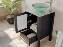 Load image into Gallery viewer, Cambridge Plumbing 8137B 18&quot; Single Bathroom Vanity in Espresso with Tempered Glass Top and Vessel Sink, Matching Mirror, Open Door and Drawer