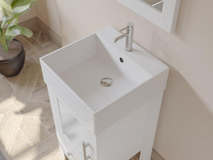 Cambridge Plumbing 8137W 18" Single Bathroom Vanity in White with White Porcelain Top and Vessel Sink, Matching Mirror Sink