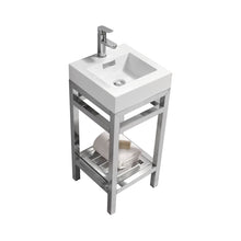 Load image into Gallery viewer, KUBEBATH Cisco AC16 16&quot; Single Bathroom Vanity in Chrome with White Acrylic Composite, Integrated Sink, Angled View