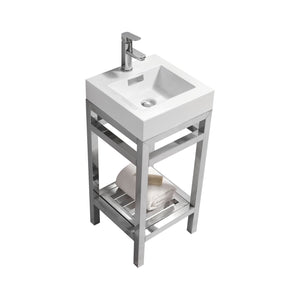 KUBEBATH Cisco AC16 16" Single Bathroom Vanity in Chrome with White Acrylic Composite, Integrated Sink, Angled View