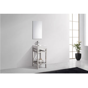 KUBEBATH Cisco AC16 16" Single Bathroom Vanity in Chrome with White Acrylic Composite, Integrated Sink, Rendered Angled View