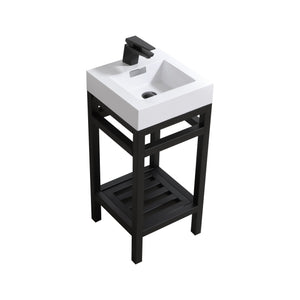 KUBEBATH Cisco AC16-BK 16" Single Bathroom Vanity in Matte Black with White Acrylic Composite, Integrated Sink, Angled View