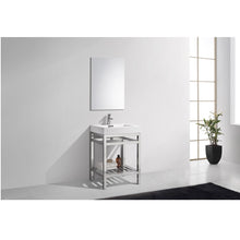 Load image into Gallery viewer, KUBEBATH Cisco AC24 24&quot; Single Bathroom Vanity in Chrome with White Acrylic Composite, Integrated Sink, Rendered Angled View