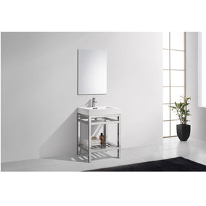 KUBEBATH Cisco AC24 24" Single Bathroom Vanity in Chrome with White Acrylic Composite, Integrated Sink, Rendered Angled View