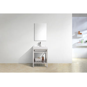 KUBEBATH Cisco AC24 24" Single Bathroom Vanity in Chrome with White Acrylic Composite, Integrated Sink, Rendered Front View