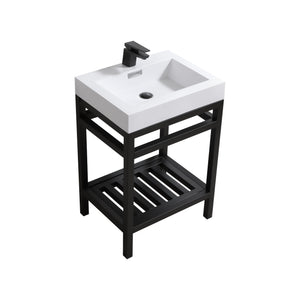 KUBEBATH Cisco AC24-BK 24" Single Bathroom Vanity in Matte Black with White Acrylic Composite, Integrated Sink, Angled View