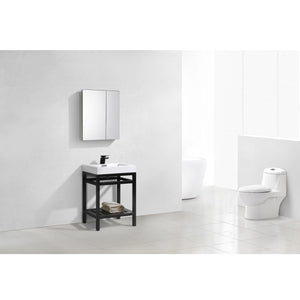 KUBEBATH Cisco AC24-BK 24" Single Bathroom Vanity in Matte Black with White Acrylic Composite, Integrated Sink, Rendered Angled View