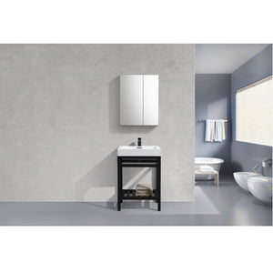 KUBEBATH Cisco AC24-BK 24" Single Bathroom Vanity in Matte Black with White Acrylic Composite, Integrated Sink, Rendered Front View