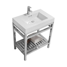Load image into Gallery viewer, KUBEBATH Cisco AC30 30&quot; Single Bathroom Vanity in Chrome with White Acrylic Composite, Integrated Sink, Angled View