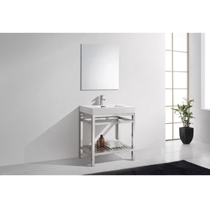KUBEBATH Cisco AC30 30" Single Bathroom Vanity in Chrome with White Acrylic Composite, Integrated Sink, Rendered Angled View