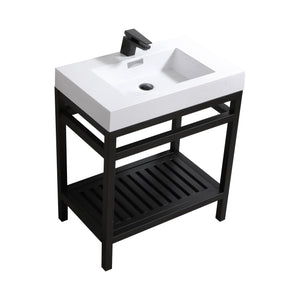 KUBEBATH Cisco AC30-BK 30" Single Bathroom Vanity in Matte Black with White Acrylic Composite, Integrated Sink, Angled View